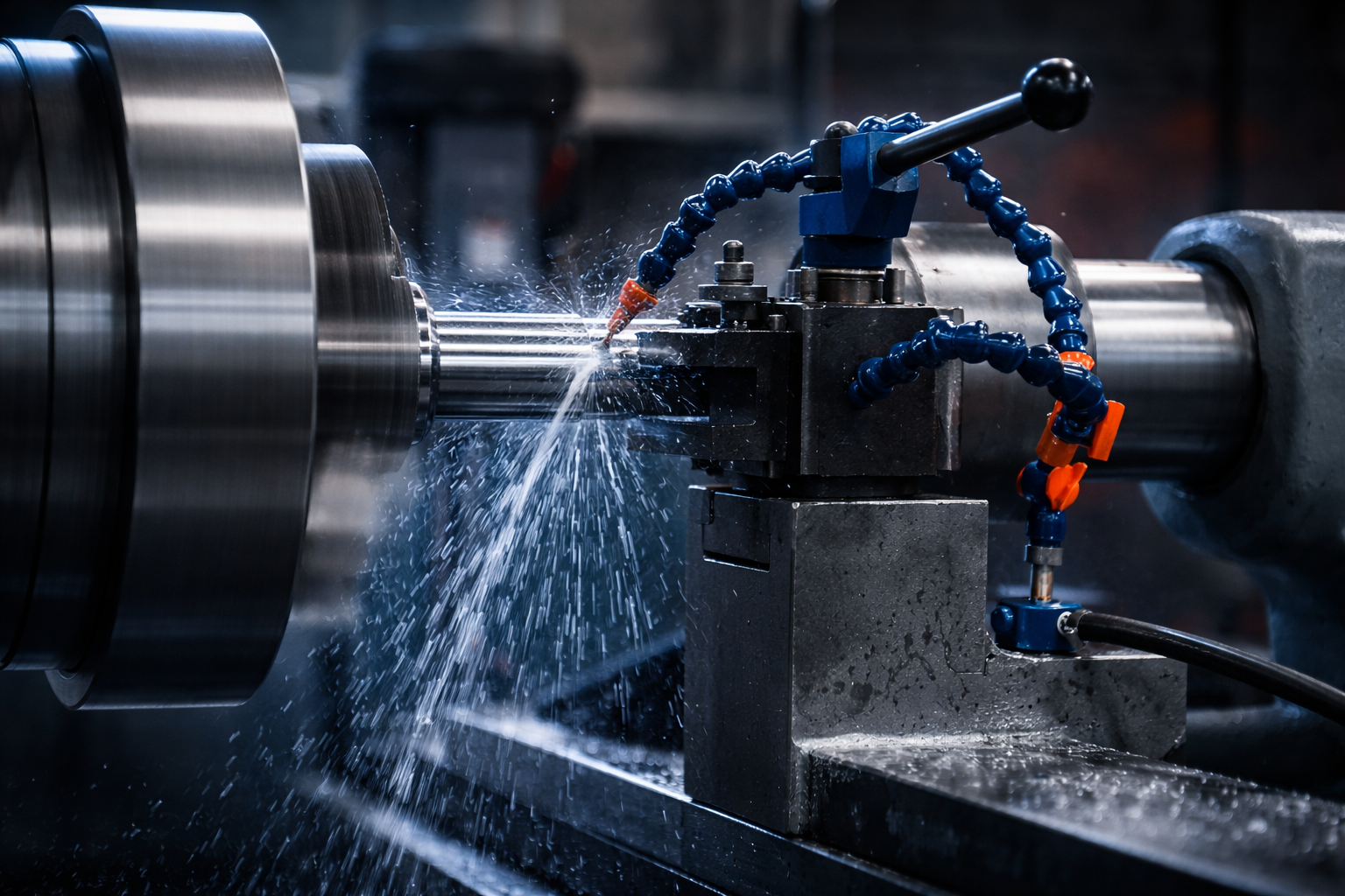 CNC lathe machining a metal shaft